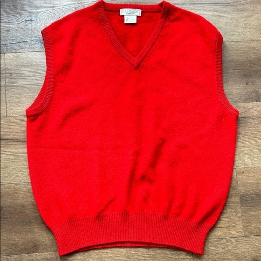 Club Classic Vintage Lambs Wool  V-Neck Red Sweater Vest ! XL